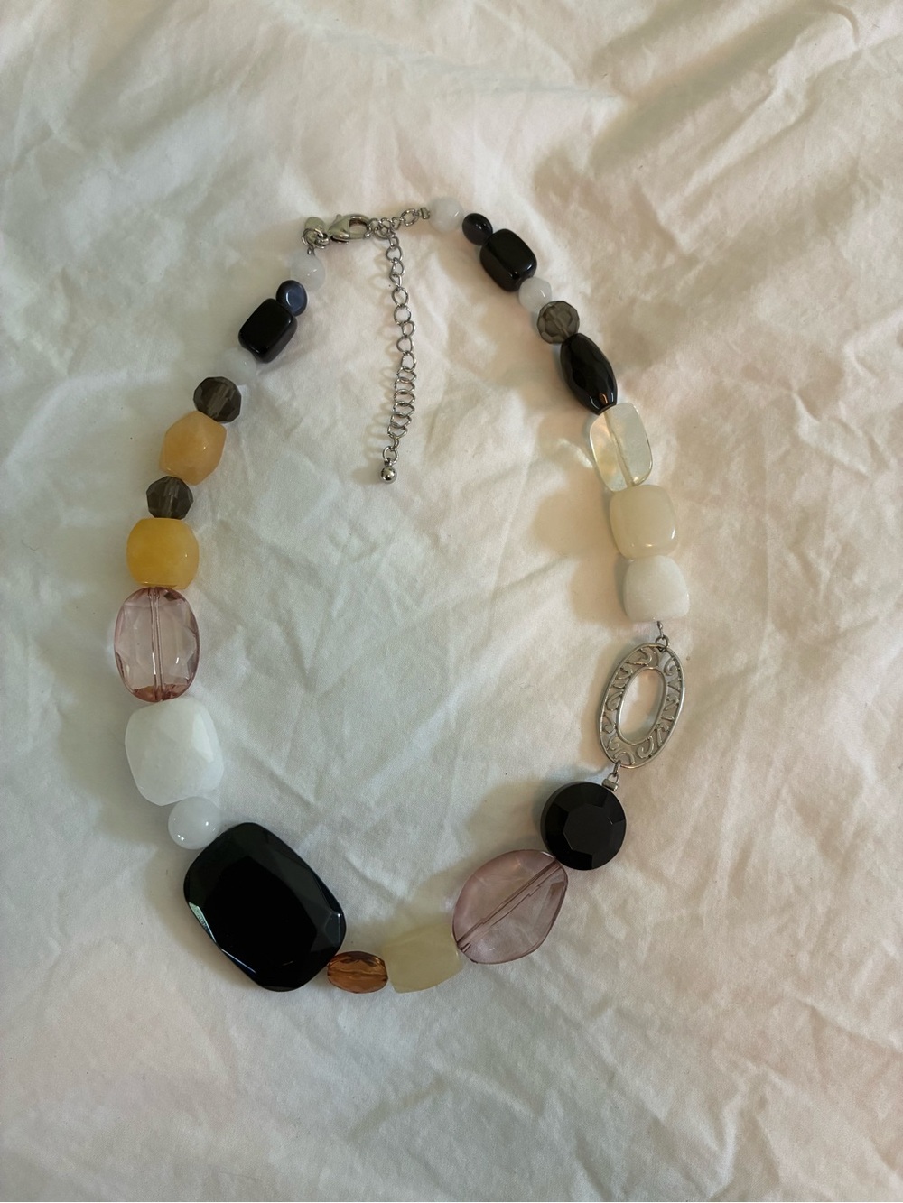 Lia Sophia Multicolor Statement Bead Necklace — Black, White, Yellow, Pink